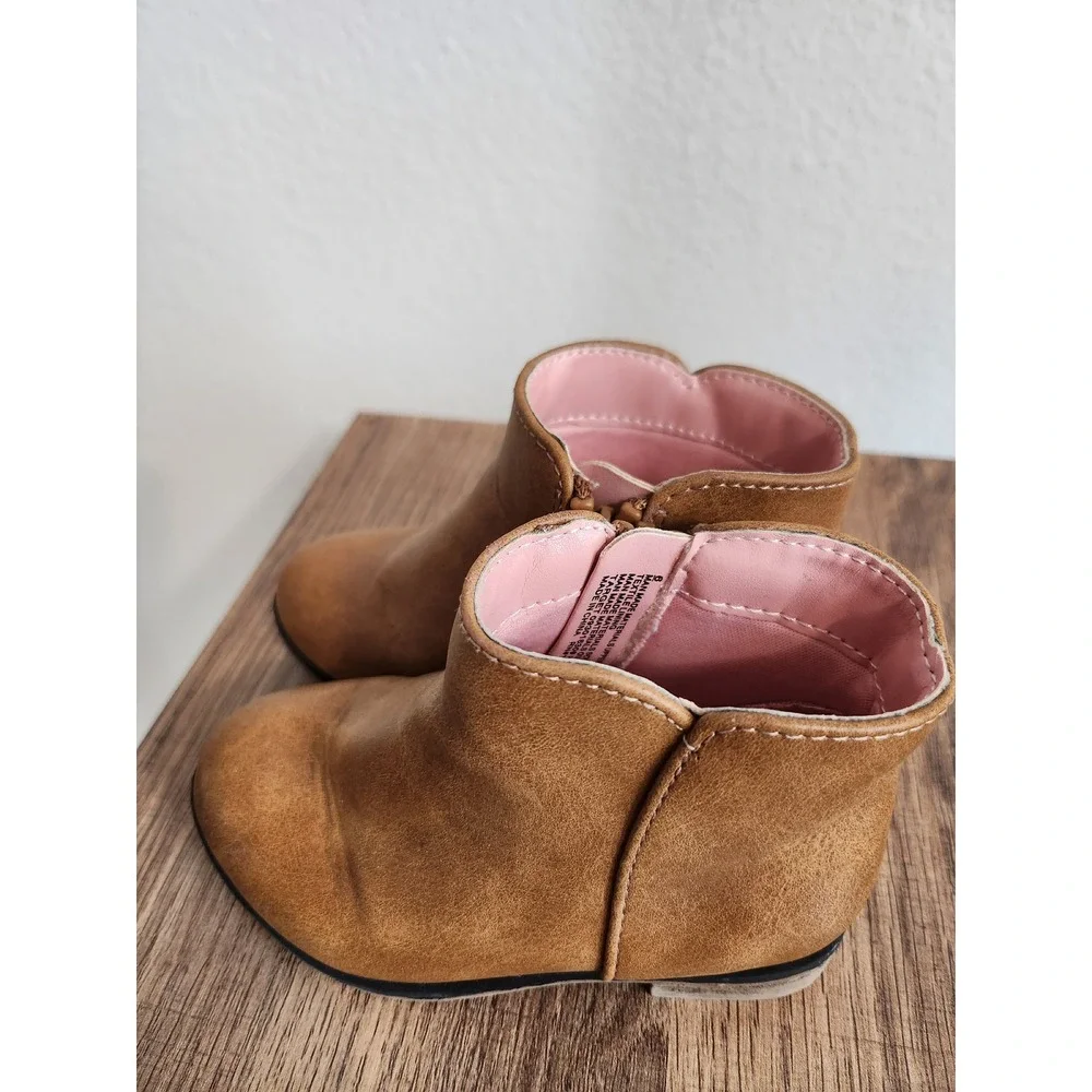 Kids Ankle Boots, Brown Faux Leather, Side Zipper Closure, Toddler Casual